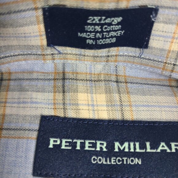 Peter Millar Shirt Mens 2XL Blue Check Plaid Long Sleeve Flex Finish Button Up - Picture 3 of 6
